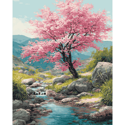 Fleur de Cerisier - Tableau peinture par numéro