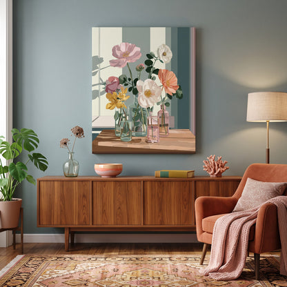 Tableau peinture par numéro Fleurs des Champs en Bocaux accroché dans un intérieur décoré — Maison Artsen