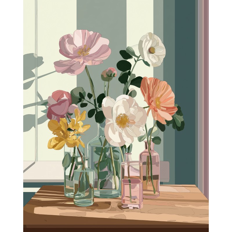 Modèle à peindre Fleurs des Champs en Bocaux, peinture par numéro 30×40 cm — Maison Artsen