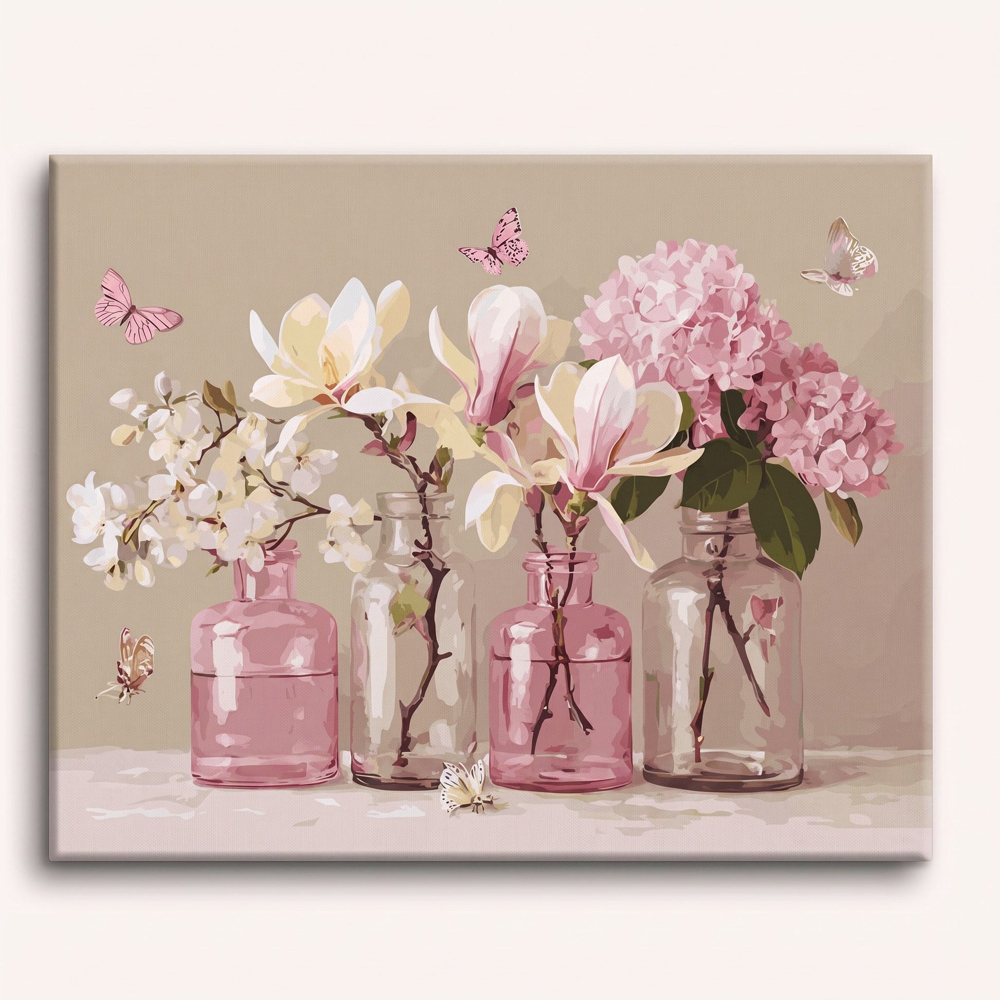Peinture par numéro adulte Fleurs en Bocaux Roses, toile tendue 30×40 cm — Maison Artsen