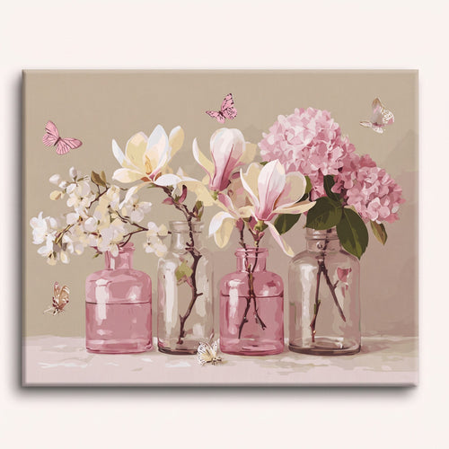 Peinture par numéro adulte Fleurs en Bocaux Roses, toile tendue 30×40 cm — Maison Artsen