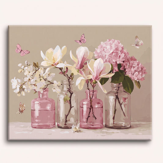Peinture par numéro adulte Fleurs en Bocaux Roses, toile tendue 30×40 cm — Maison Artsen
