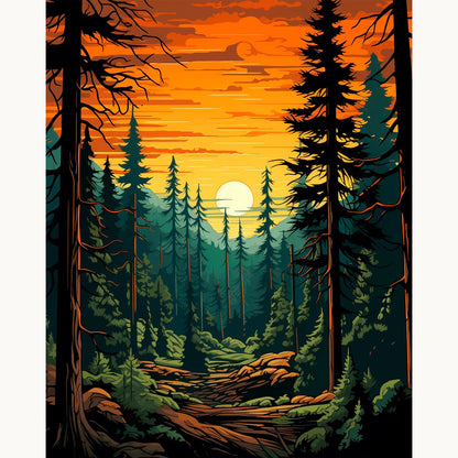 Modèle à peindre Forêt au Crépuscule, peinture par numéro 30×40 cm — Maison Artsen