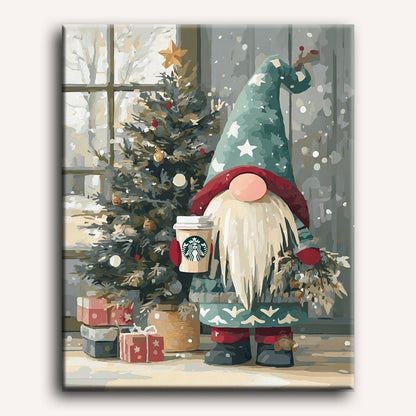 Peinture par numéro adulte Gnome Festif, visuel complet du design sur toile — Maison Artsen