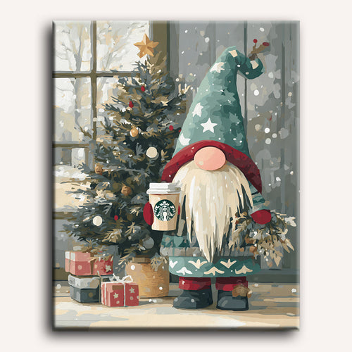 Peinture par numéro adulte Gnome Festif, visuel complet du design sur toile — Maison Artsen