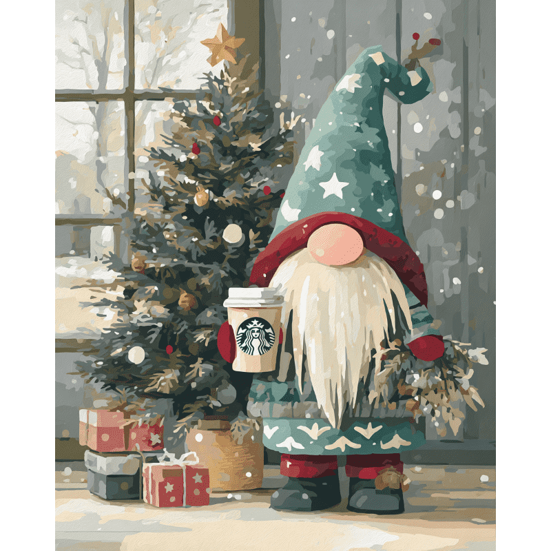 Peinture par numéro adulte Gnome Festif, visuel complet du design sur toile — Maison Artsen