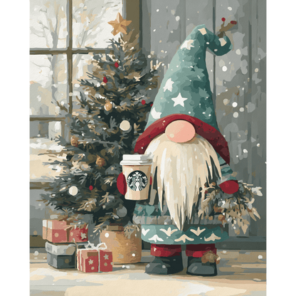 Peinture par numéro adulte Gnome Festif, visuel complet du design sur toile — Maison Artsen