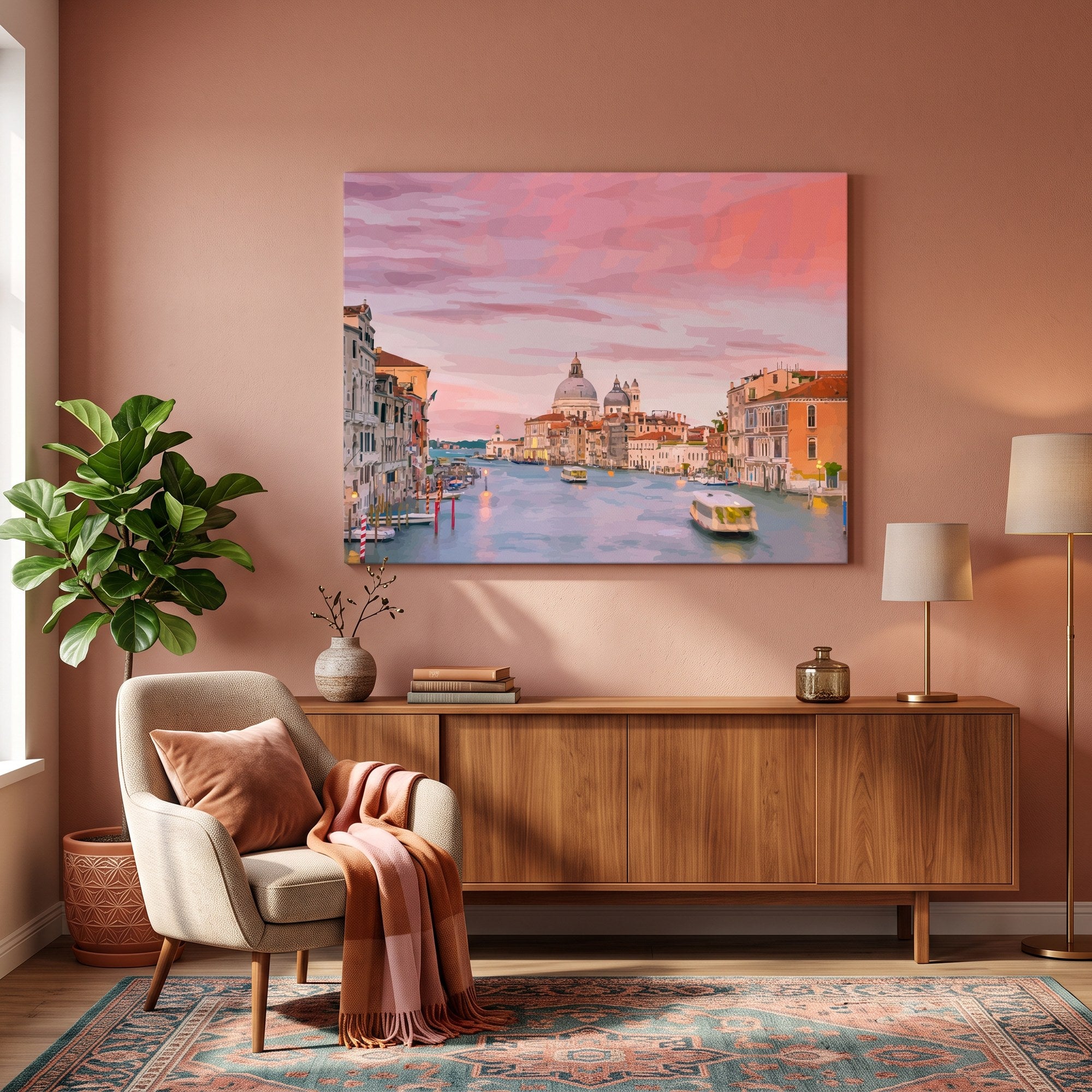 Tableau peinture par numéro Grand Canal de Venise accroché dans un intérieur décoré — Maison Artsen