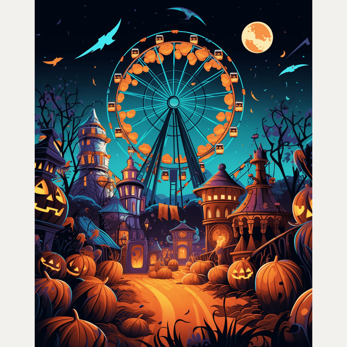 Peinture par numéro adulte Grande Roue des Citrouilles, visuel complet du design — Maison Artsen