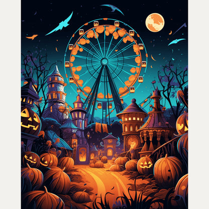 Peinture par numéro adulte Grande Roue des Citrouilles, visuel complet du design — Maison Artsen