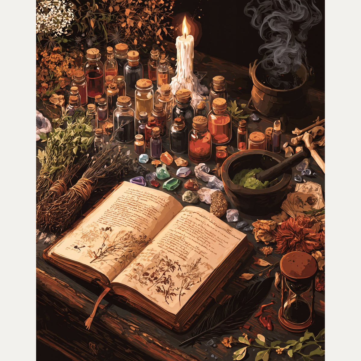 Peinture par numéro adulte Grimoire de l'Apothicaire, visuel complet du design — Maison Artsen