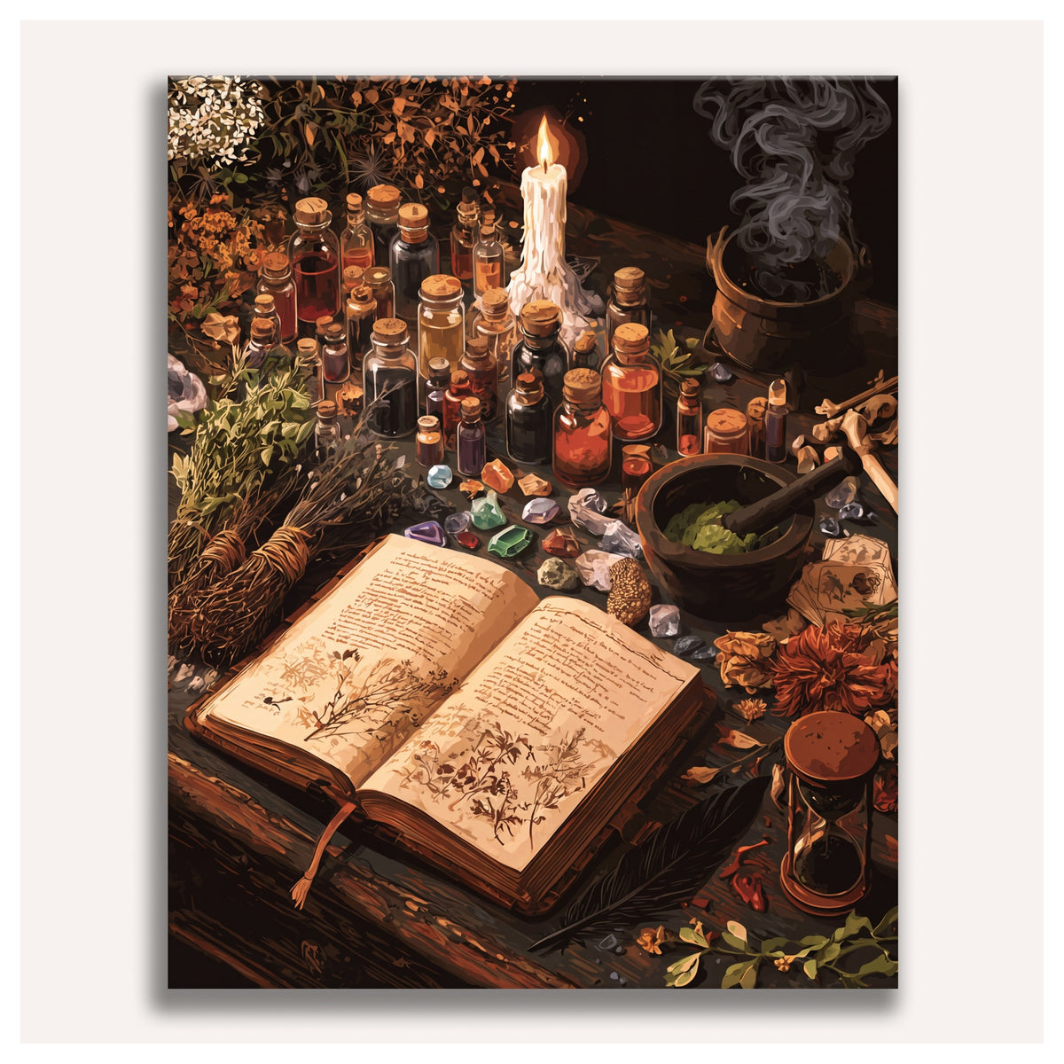 Peinture par numéro adulte Grimoire de l'Apothicaire, toile tendue vue de face — Maison Artsen