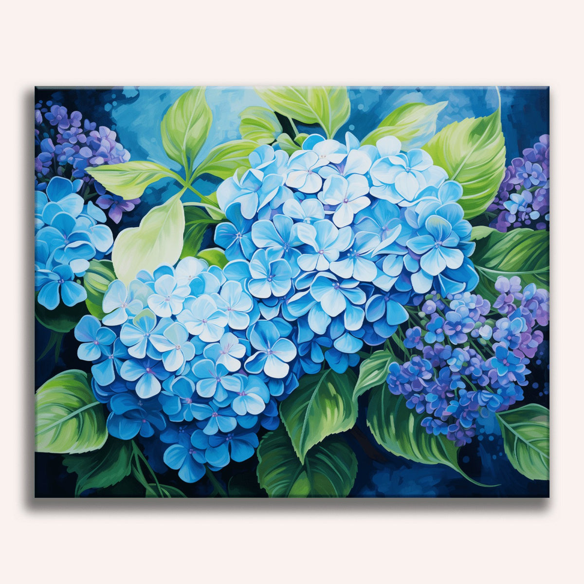 Peinture par numéro adulte Hortensia bleu, visuel complet du design sur toile — Maison Artsen
