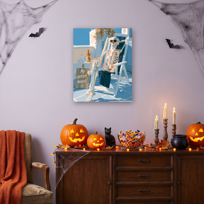 Tableau peinture par numéro Humeur du Moment accroché dans un salon décoré pour Halloween — Maison Artsen