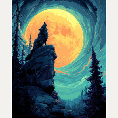Peinture par numéro adulte Hurlement à la Lune, visuel complet du design — Maison Artsen