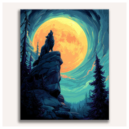 Peinture par numéro adulte Hurlement à la Lune, toile tendue vue de face — Maison Artsen