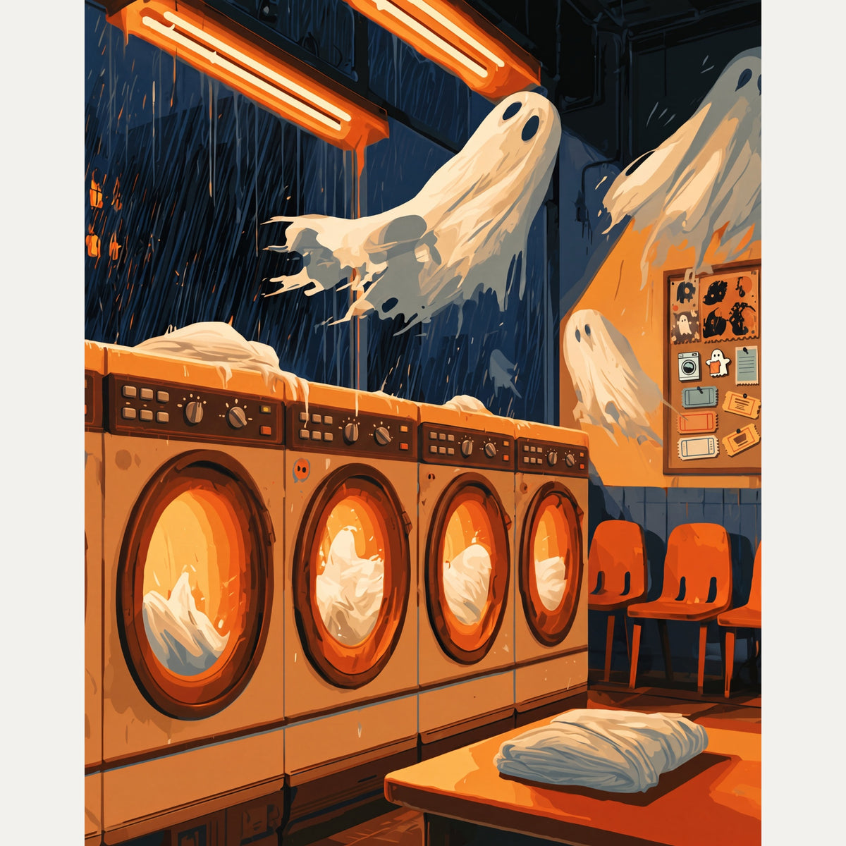 Peinture par numéro adulte Laverie des Fantômes, visuel complet du design — Maison Artsen