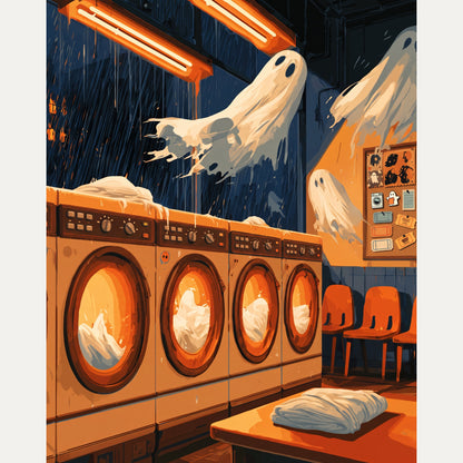 Peinture par numéro adulte Laverie des Fantômes, visuel complet du design — Maison Artsen