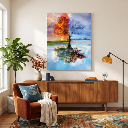 Tableau peinture par numéro Les 4 Saisons accroché dans un intérieur décoré — Maison Artsen