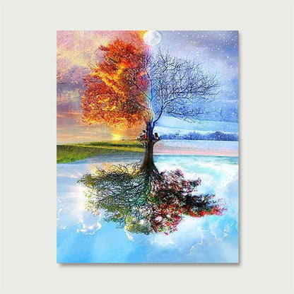 Peinture par numéro adulte Les 4 Saisons, visuel complet du design sur toile — Maison Artsen