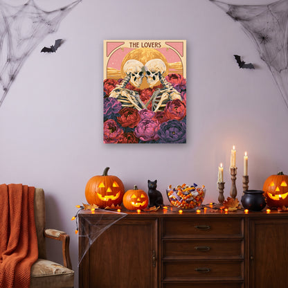 Tableau peinture par numéro Les Amoureux accroché dans un salon décoré pour Halloween — Maison Artsen