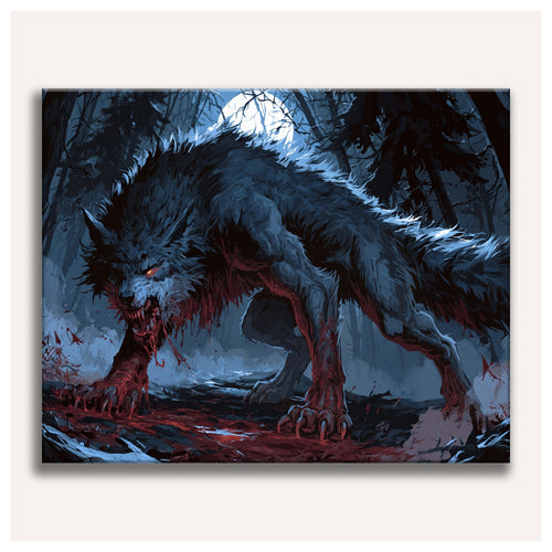 Peinture par numéro adulte Loup-Garou sous la Lune, toile tendue vue de face — Maison Artsen