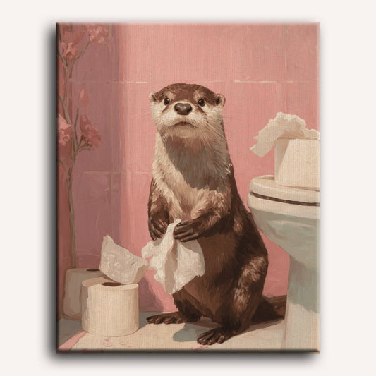 Peinture par numéro adulte Loutre aux toilettes, visuel complet du design sur toile — Maison Artsen