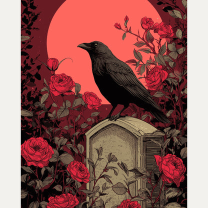Peinture par numéro adulte Lune Rouge au Cimetière, visuel complet du design — Maison Artsen