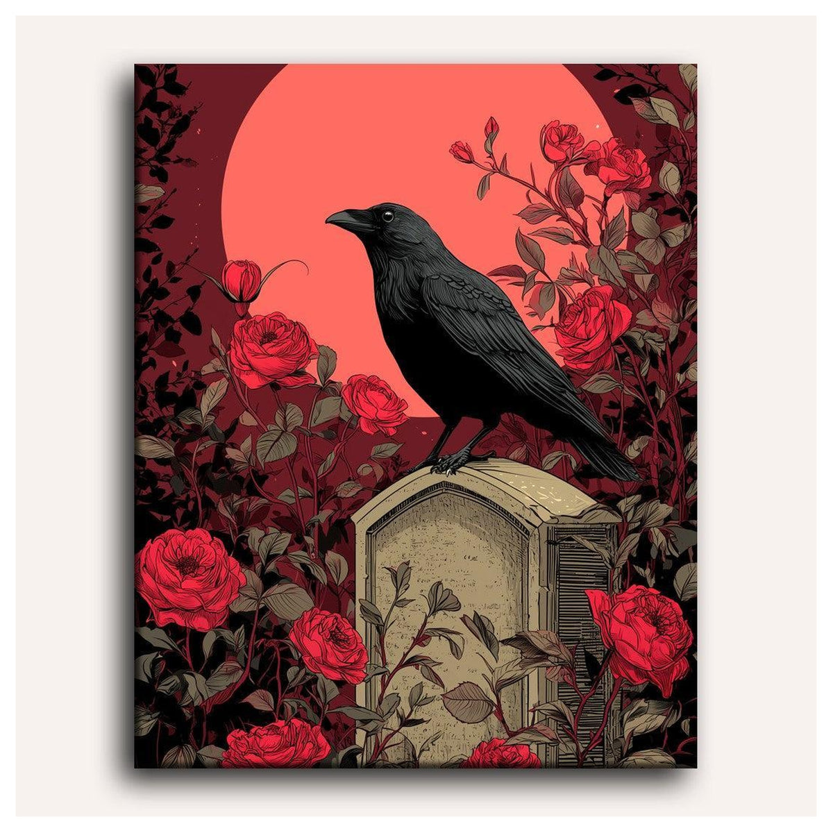 Peinture par numéro adulte Lune Rouge au Cimetière, toile tendue vue de face — Maison Artsen