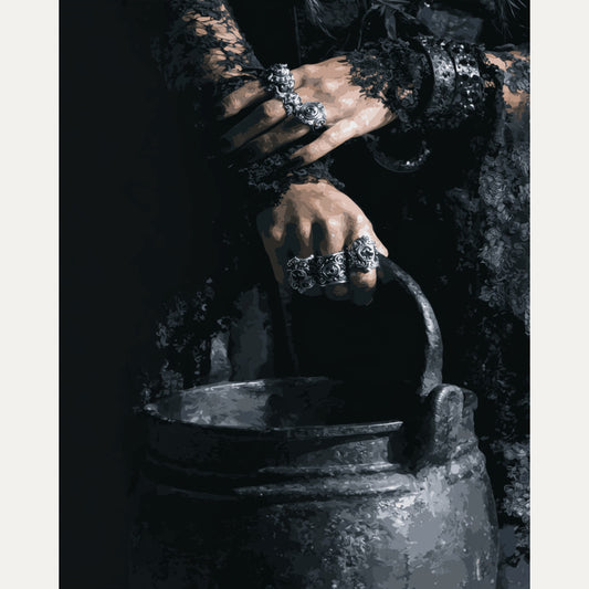 Peinture par numéro adulte Mains de la Sorcière, visuel complet du design — Maison Artsen