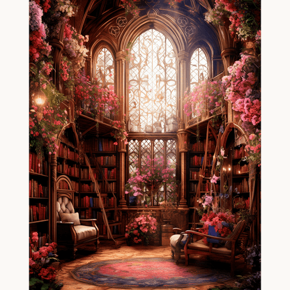 Peinture par numéro Bibliothèque florale enchantée - Toile sur châssis - Maison Artsen