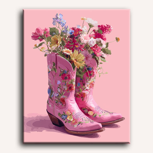 Peinture par numéro Bottes fleuries - Toile sur châssis - Maison Artsen