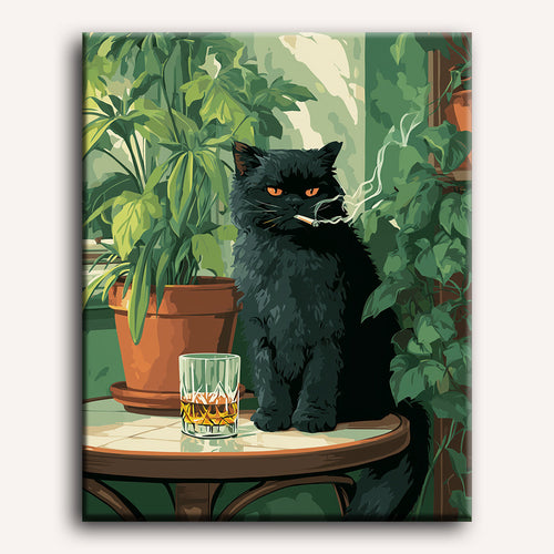 Peinture par numéro Chat noir au bar - Toile sur châssis - Maison Artsen