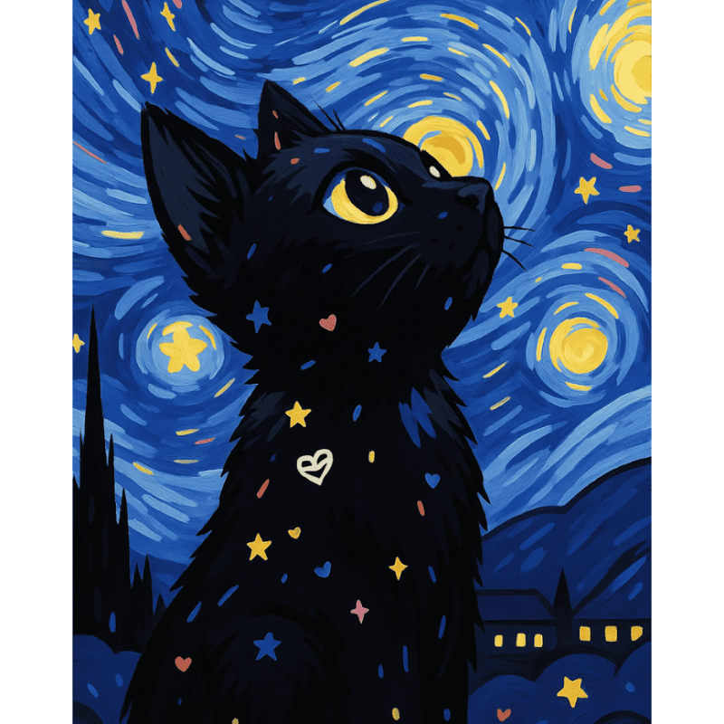 Peinture par numéro Chat dans la nuit étoilée - Maison Artsen