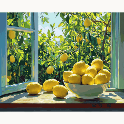 Peinture par numéro Feuillage de citronnier - Toile sur châssis - Maison Artsen