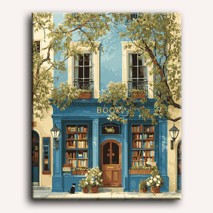 Peinture par numéro La librairie bleue - Toile sur châssis - Maison Artsen