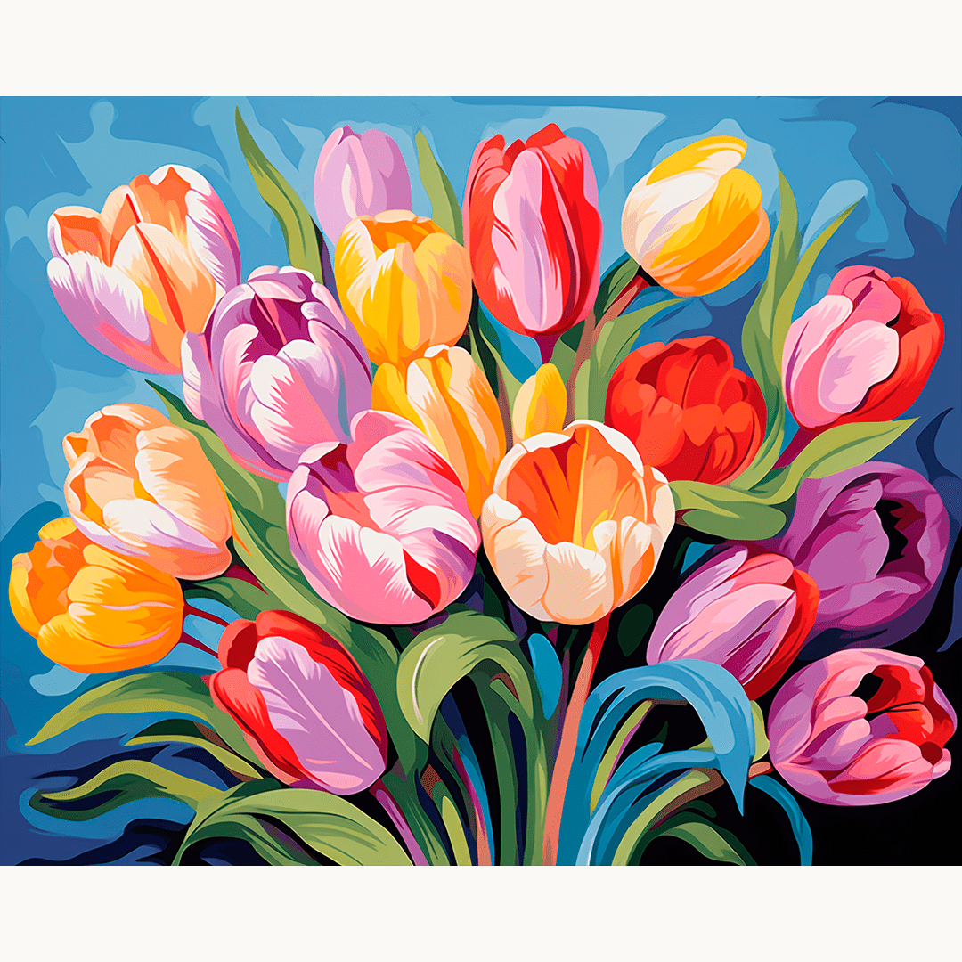 Peinture par numéro Mélange de tulipes éclatantes - Toile sur châssis - Maison Artsen