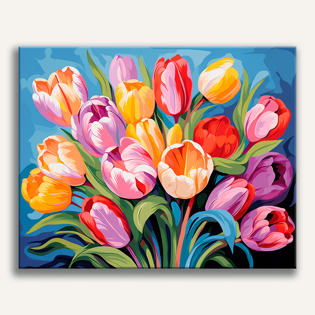 Peinture par numéro Mélange de tulipes éclatantes - Maison Artsen