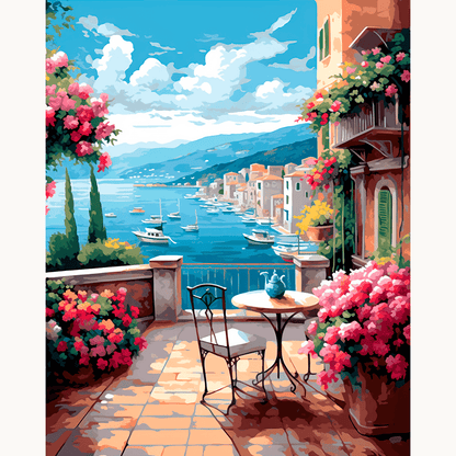 Peinture par numéro Port sous le ciel bleu - Toile sur châssis - Maison Artsen