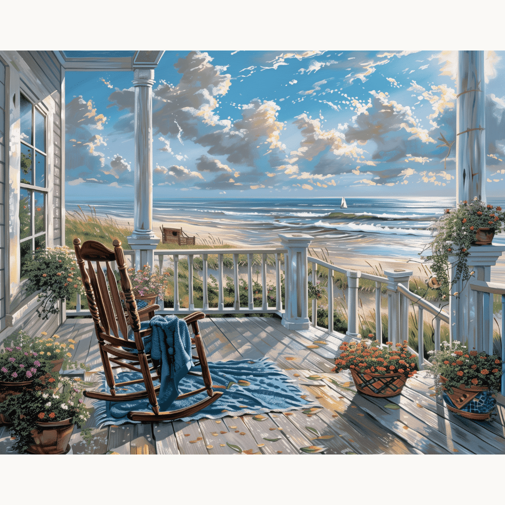 Peinture par numéro Terrasse face à la mer – Toile 30x40 cm – Maison Artsen