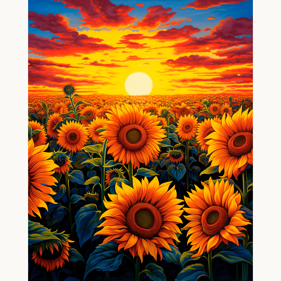 Peinture par numéro Tournesols au crépuscule - Toile sur châssis - Maison Artsen
