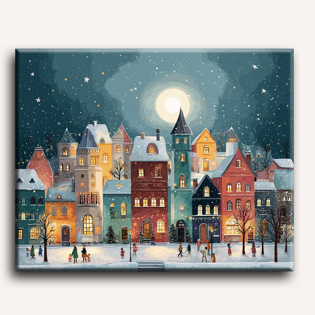 Peinture par numéro Village de Noël - Toile sur châssis - Maison Artsen