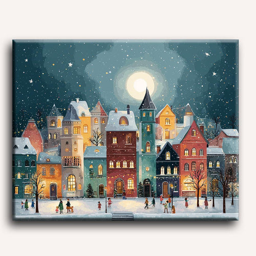Peinture par numéro Village de Noël - Toile sur châssis - Maison Artsen