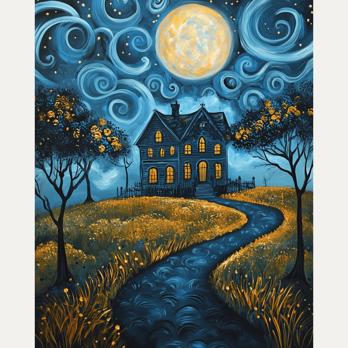Peinture par numéro adulte Maison au Chemin d'Or, visuel complet du design — Maison Artsen