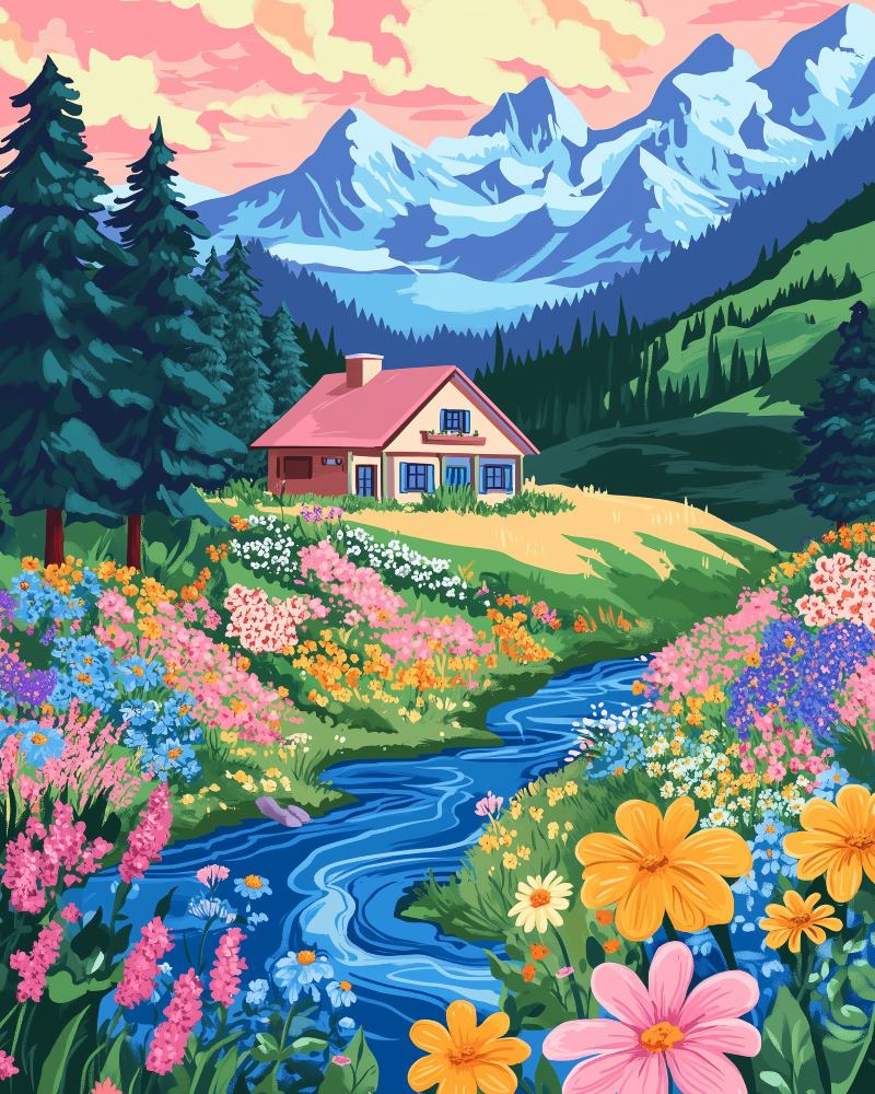 Maison Colorée - Tableau peinture par numéro