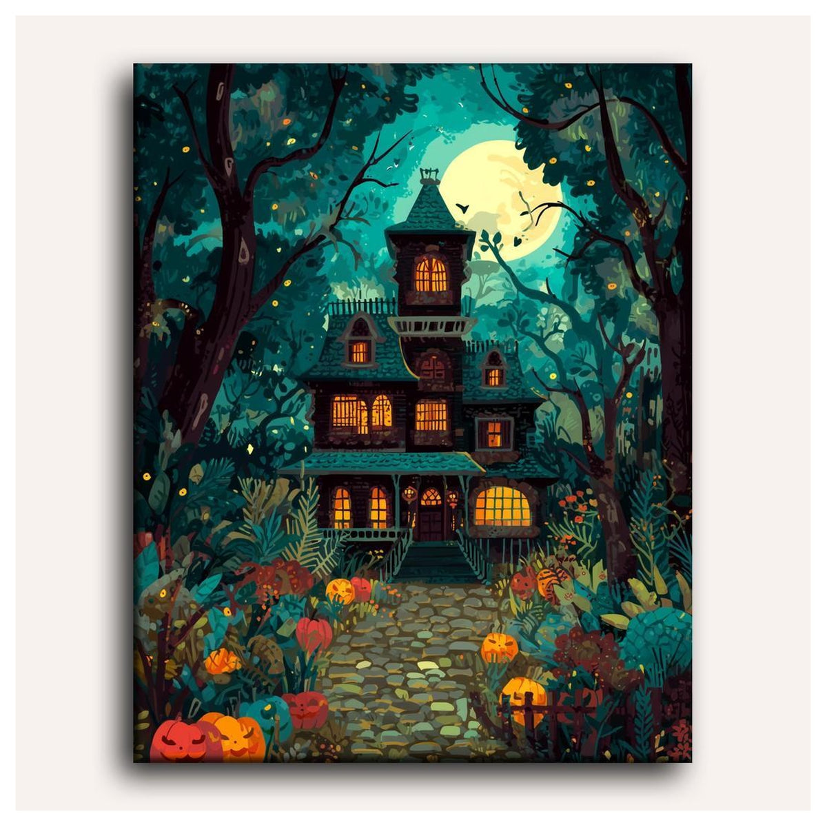 Peinture par numéro adulte Maison Hantée, toile tendue vue de face — Maison Artsen