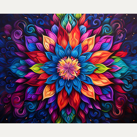 Peinture par numéro adulte Mandala Lumineux, visuel complet du design sur toile — Maison Artsen