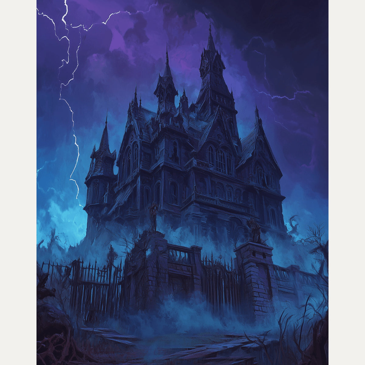 Peinture par numéro adulte Manoir sous l'Orage, visuel complet du design — Maison Artsen