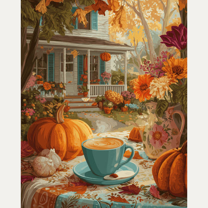 Peinture par numéro adulte Matin de Citrouilles, visuel complet du design — Maison Artsen