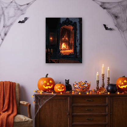 Tableau peinture par numéro Miroir de la Cheminée accroché dans un salon décoré pour Halloween — Maison Artsen